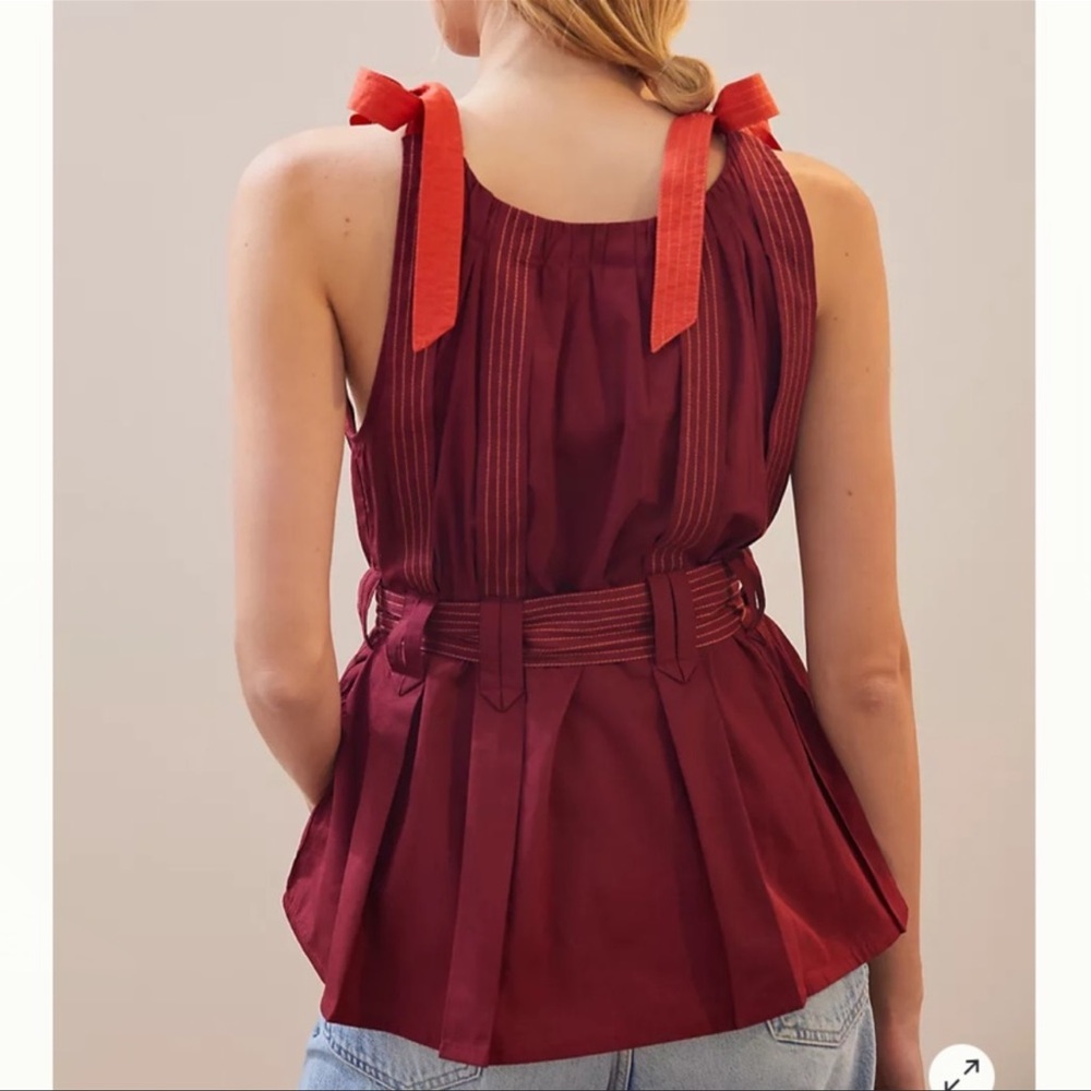 Anthropologie Pleated Brick Tie-Strap Stylish Crop Top - Picture 4 of 4